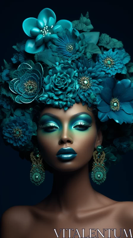 Afrofuturistic Beauty - A Floral-haired Girl in Emerald and Bronze AI Image