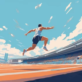 Athlete Mid-Stride in Stadium Under Colorful Sky AI Image