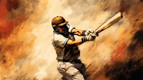 Dynamic Cricket Player Illustration in Vintage Style AI Image