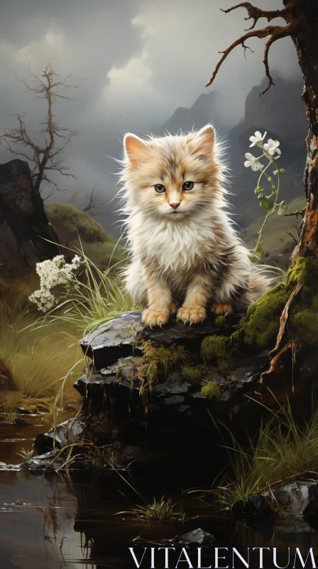 Enchanting Kitten Amidst Norwegian Scenery AI Image