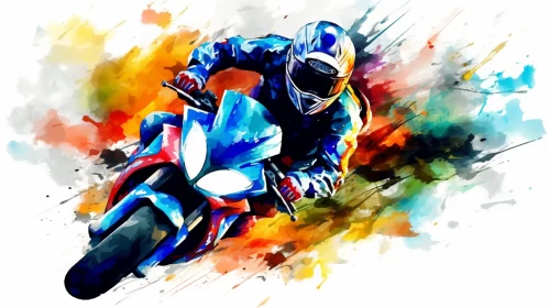 High-Definition Precisionist Painting of Motorcycle Racer AI Image