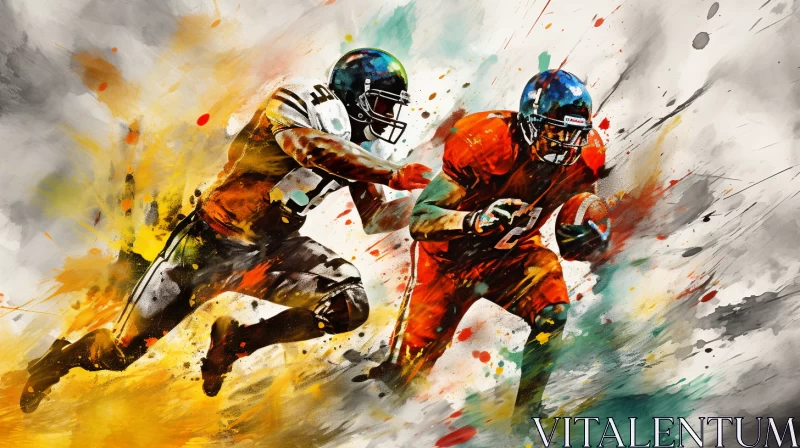 Intense American Football Game Captured in Bold, Colorful Art AI Image