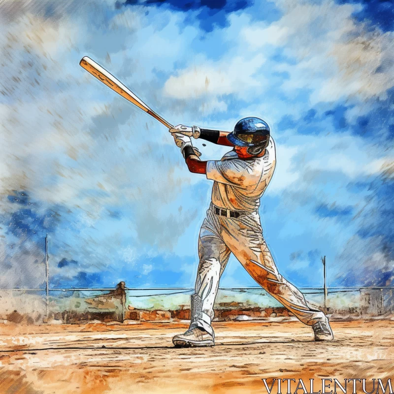 AI ART Action-Packed Baseball Player Image with Surreal Elements & Soft Landscape