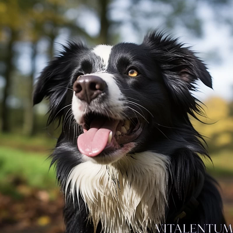 Close-up of Majestic Collie Dog in Verdant Fall Park AI Image