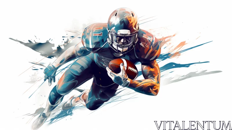 Energetic Football Player Painting in Teal and Orange AI Image