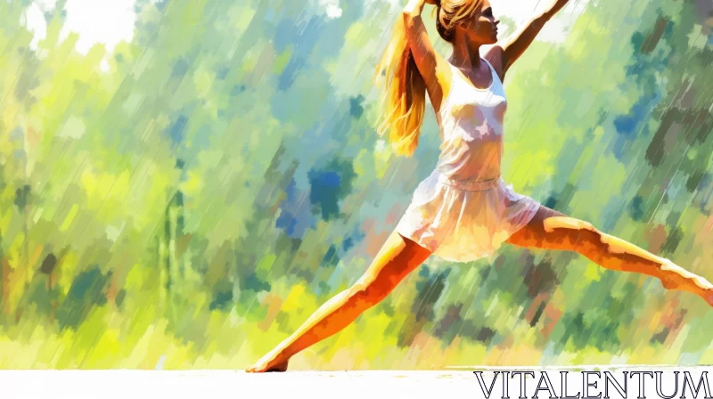 Impressionistic Digital Painting of Dancing Woman on Sunlit Hill AI Image