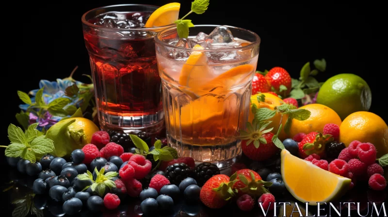 Italian Fruity Alcoholic Beverage with Berries and Ice AI Image