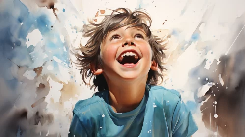Joyful Boy in Realistic Fantasy Style Artwork AI Image