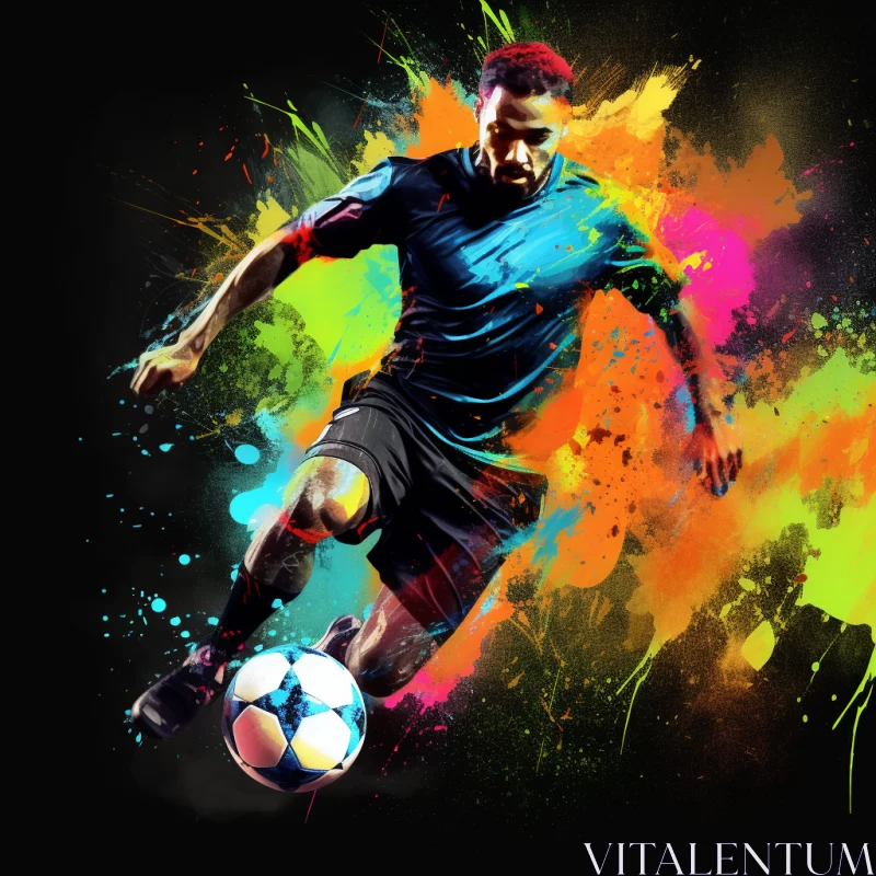 Vibrant Soccer Player Action Image in Speedpainting and Neo-Mosaic Style with Bright Colors and Dyna AI Image