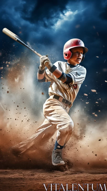 AI ART Intense Baseball Player Mid-Swing Portrait with Cinematic Elements