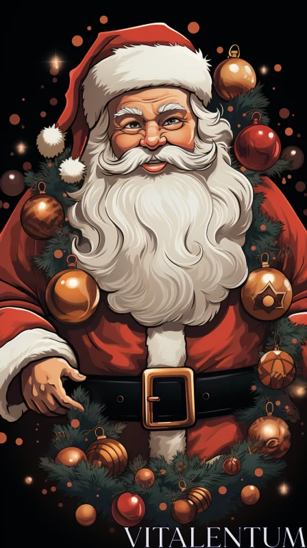 Santa Claus Holding Christmas Ornaments in Illusory Portrait Style AI Image