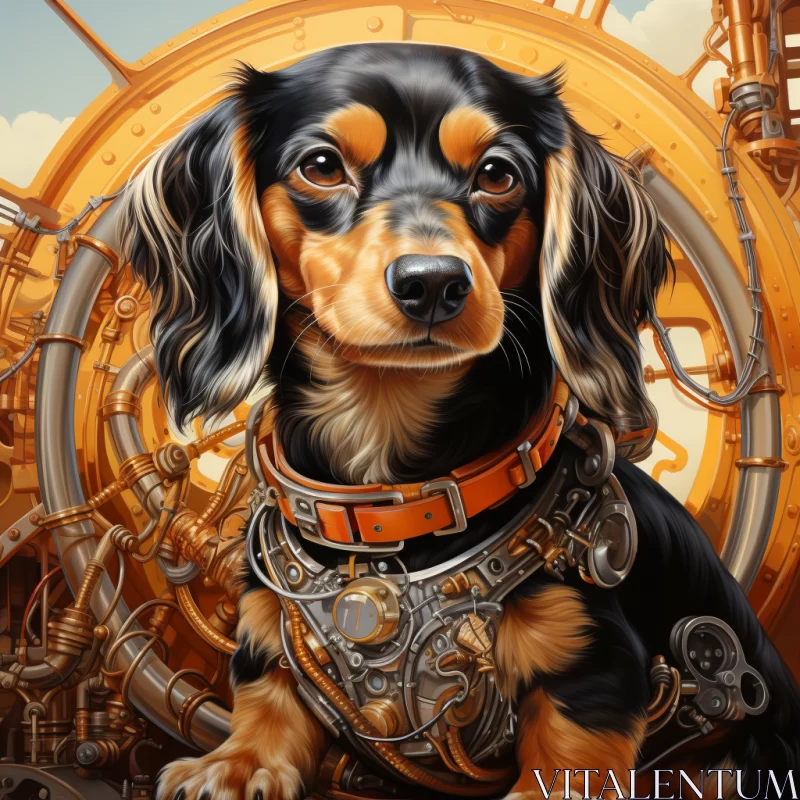 Steampunk Dachshund Resting on Clockwork: Antique Black and Amber AI Image