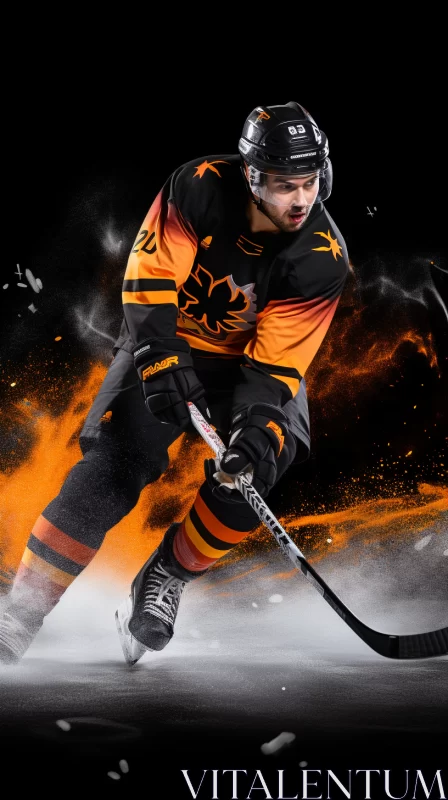 Dynamic Hockey Player Silhouette Amidst Smoky Backdrop AI Image