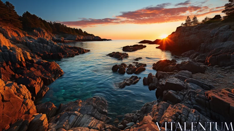 Mediterranean-inspired Sunset Over Rocky Coastline AI Image