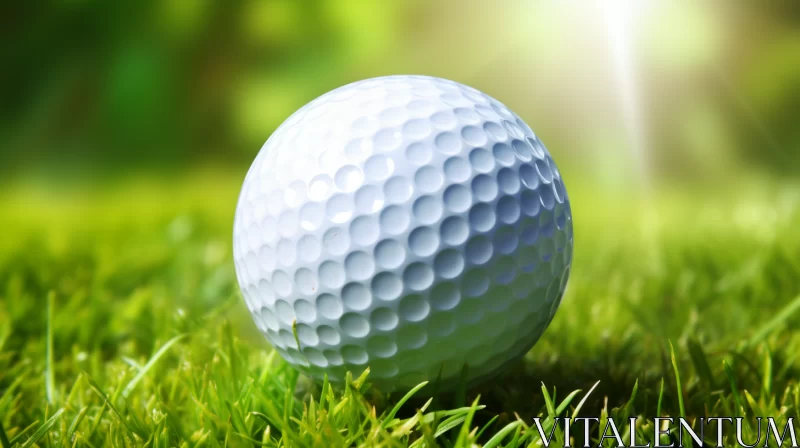 White Golf Ball in Dense Grass under Soft Sunlight AI Image