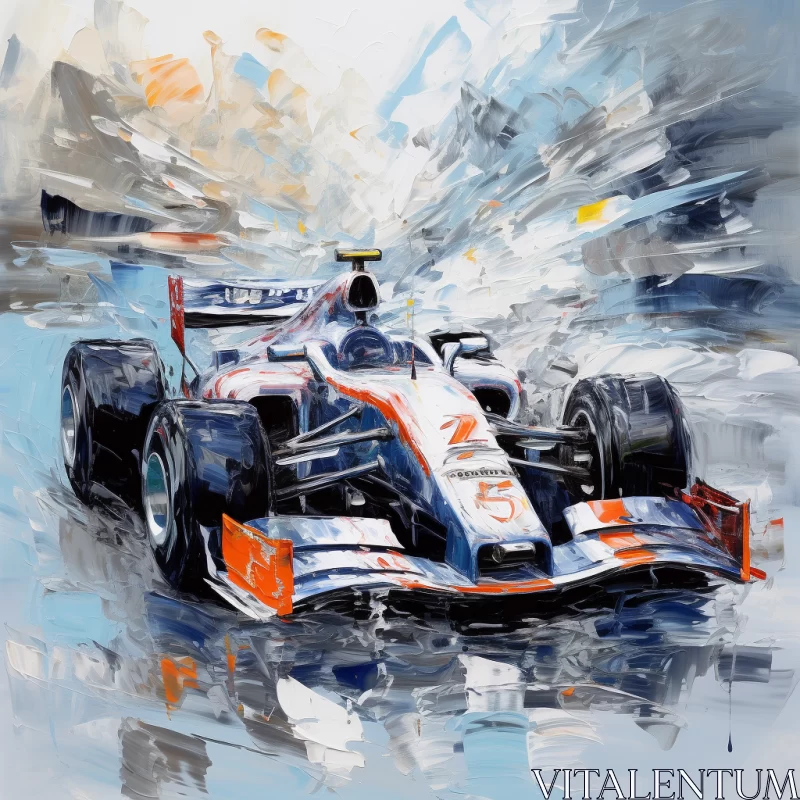 Dynamic Oil Painting of Racing M3 Car in Rain with Impasto Technique  - AI Generated Images AI Image