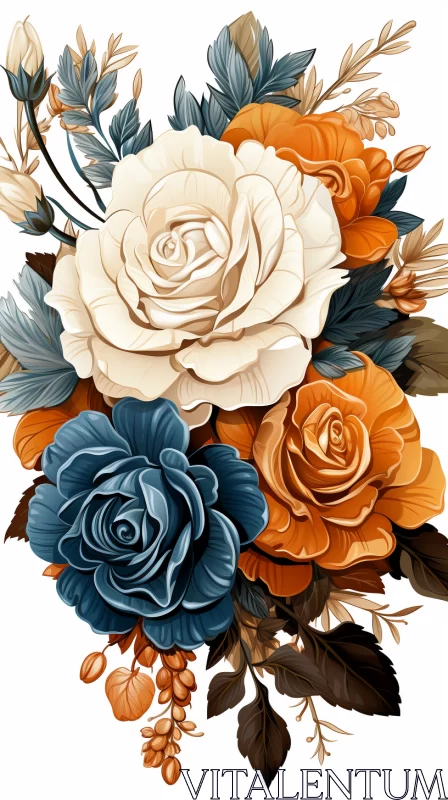 Elegant Illustration of Orange and Blue Roses in Baroque Style AI Image