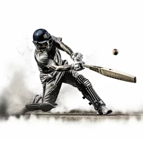 Intense Cricket Action Captured in Monochromatic Digital Art AI Image