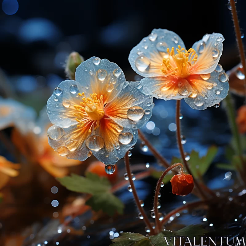 Luminous Flowers in Raindrops with Chinese Cultural Themes AI Image
