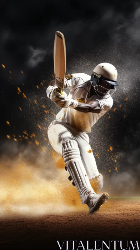 Dynamic Cricket Player Action in Dusty Field Digital Collage AI Image