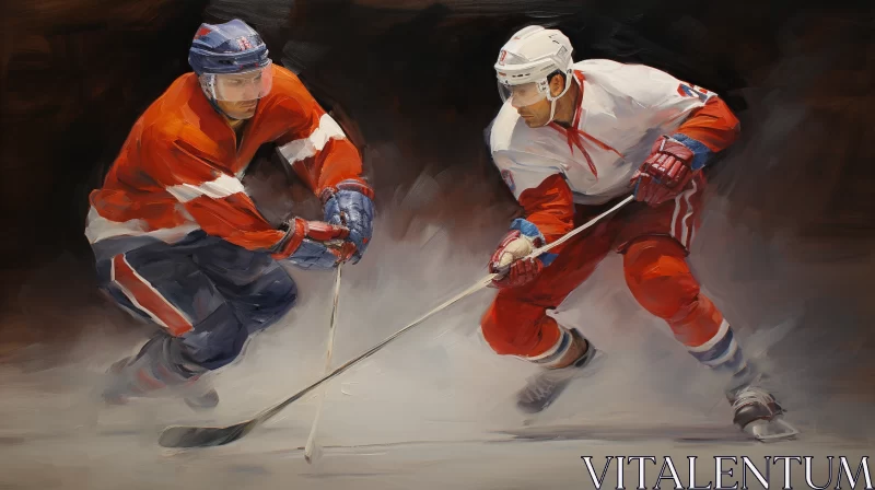 Dynamic Hockey Match Painting in Precisionist Style AI Image