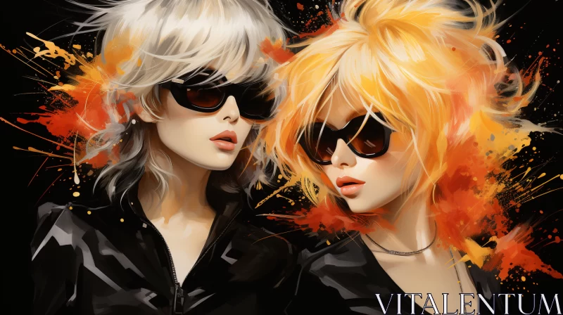 AI ART Flamboyant Digital Art: Girls with Orange Hair and Black Leather Jackets