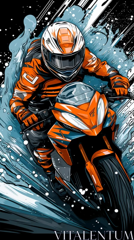 High-Res Manga-Anime Style Motorcyclist Image in Snowy Scene AI Image