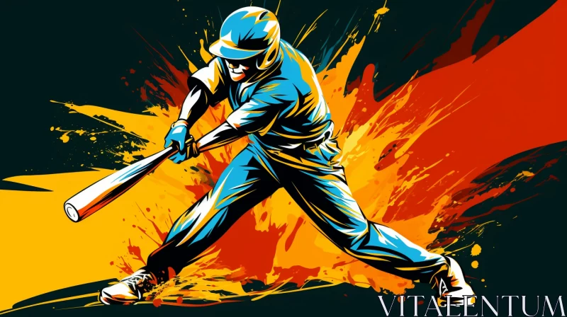 Baseball Player Mid-Swing in Pop Art Hues AI Image