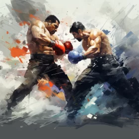Intense Boxing Match in Mixed Media Art with Abstract Elements AI Image