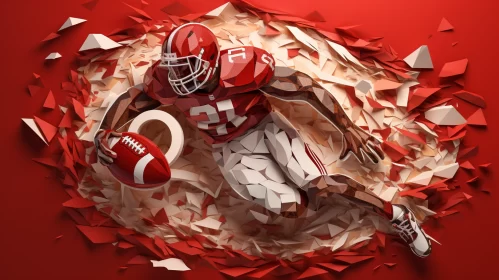 3D Puzzle-like American Football Action Image in Textured Crimson AI Image