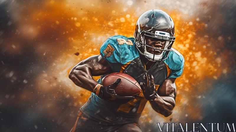 Intense NFL Action Painting in Aquamarine and Amber AI Image