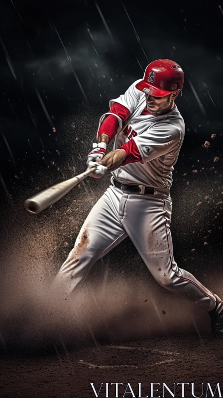 Powerful Baseball Strike Amidst Looming Rainstorm AI Image