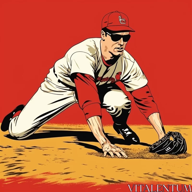 St. Louis Cardinals Player Mid-Catch Illustration in Warm Tones AI Image