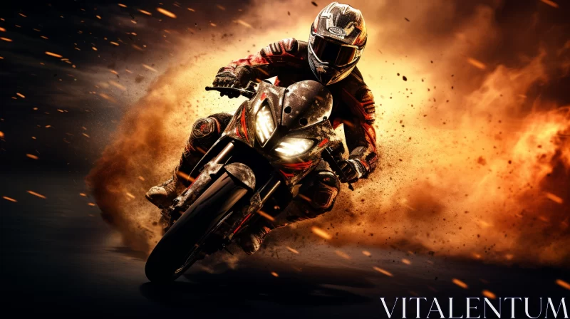 Ultra-HD Action-Packed Motorcycle Racing Image Amidst Flames AI Image