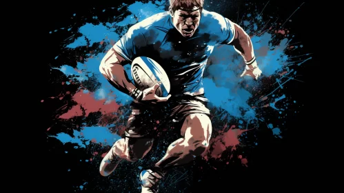 Vibrant Pop Art Style Rugby Player Image in Dynamic Action AI Image