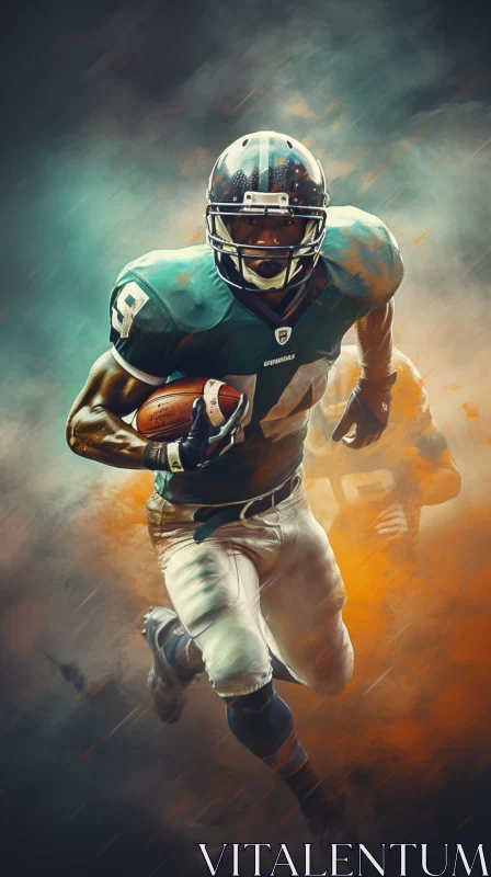 AI ART American Football Player Sprinting in Vibrant Colors