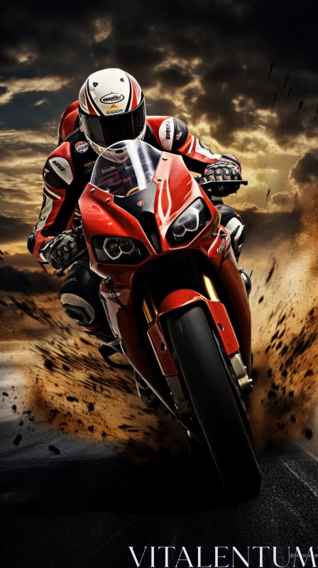 Hyper-Realistic Motorcycle Race Image with Japanese Aesthetic Influence AI Image