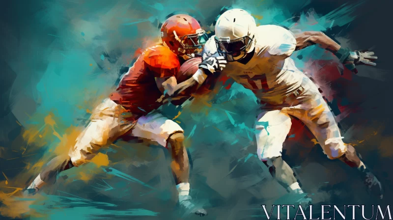 Intense American Football Game in Zaire School of Popular Painting Style AI Image