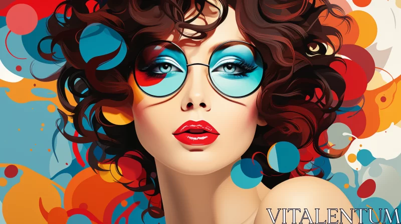 Psychedelic Portrait of Retro Woman with Colorful Glasses AI Image