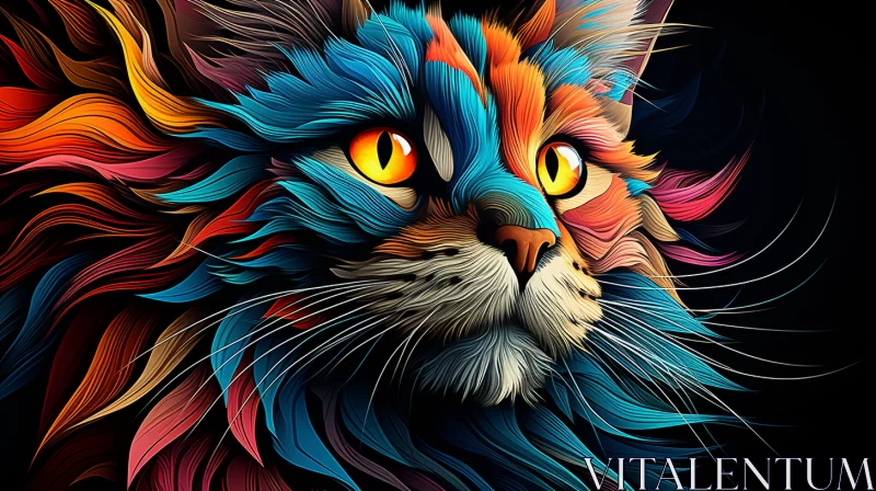 Psychedelic Vector Art of Cat's Headshot in Vivid Shades AI Image