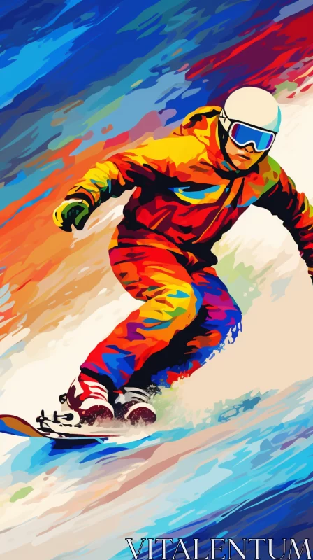 Vibrant Retro-Pop Art Snowboarder Painting in Fauvist Color Scheme AI Image