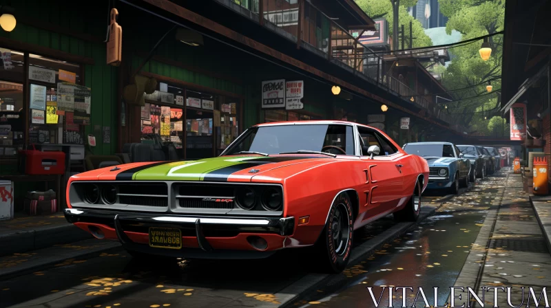 Vintage Racing: Dodge Charger Speeding in Layered Street Scenes - AI Art images AI Image