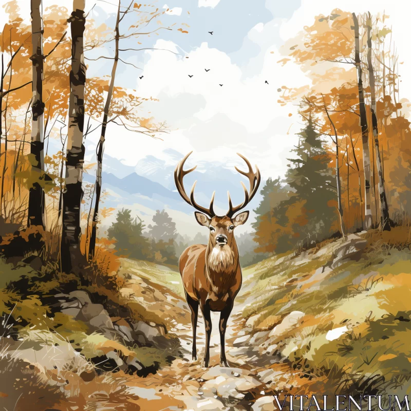 Autumnal Deer in Forest - Realistic Artwork AI Image