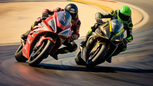 Hyperrealistic Image of Motorcycle Racers in High-Stakes Race AI Image