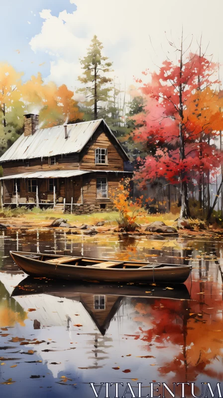 Rustic Realism: Tranquil Lake Scene with Rowboats and Rich Foliage AI Image