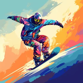 Thrilling Snowboarding Scene in Vibrant Color Gradients on a Unique Canvas AI Image
