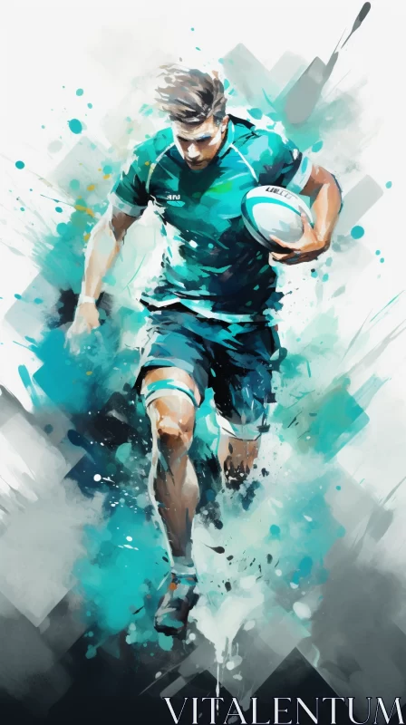 AI ART 8K Maranao-Style Rugby Player Painting in Shades of Blue and Green
