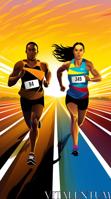AI ART Editorial Style Poster Art of Athletic Race at Sunset
