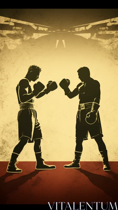 AI ART Vintage Boxing Match Silhouettes with Grungy Backdrop