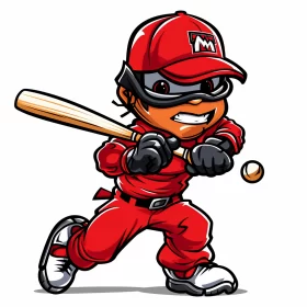 Dramatic Baseball Cartoon in Bold Colors & Mixed Art Styles AI Image